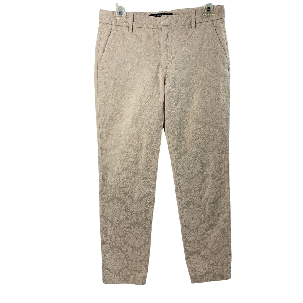 Zara Woman Size 5 Trousers Beige Damask Style Pattern Pants Event‎ Party NYE